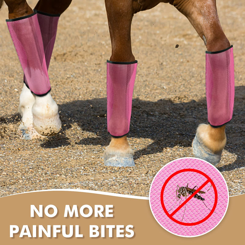 4 Sets Fly Boots Loose Fitting & Non-Slip Horse Fly Leggings No More Horsefly Nuisance Greatly Reduce Stomping Breathable with Natural Air Flow Pink