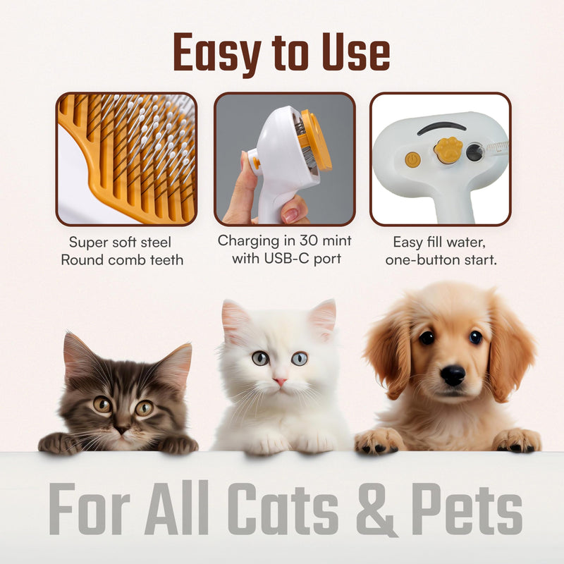 Cat Steam Brush 2024 New Rechargeable Self-Cleaning Pet Grooming Tool for Indoor Cats Long and Short Hair Cats and Dogs Steamy Hair Comb Steamy Massage Shedding Relief - PawsPlanet Australia
