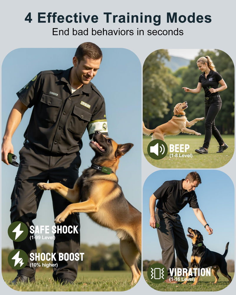 Jugbow Dog Shock Collar - 4500FT Dog Training Collar with Remote, IPX8 Waterproof Electric Dog Collar with 4 Training Modes, Security Lock, Rechargeable eCollar for 10-120lbs Small Medium Large Dogs Green 1 Pack - PawsPlanet Australia