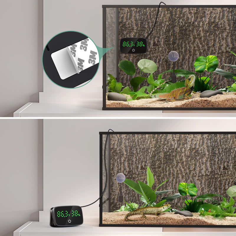 Reptile Thermometer Hygrometer, LED Digital Terrarium Thermometer and Humidity Gauge Snake Tank Accessories with USB Charging for Bearded Dragon, Tortoise, Reptile Tank, (Include 31.5'' Cable) - PawsPlanet Australia