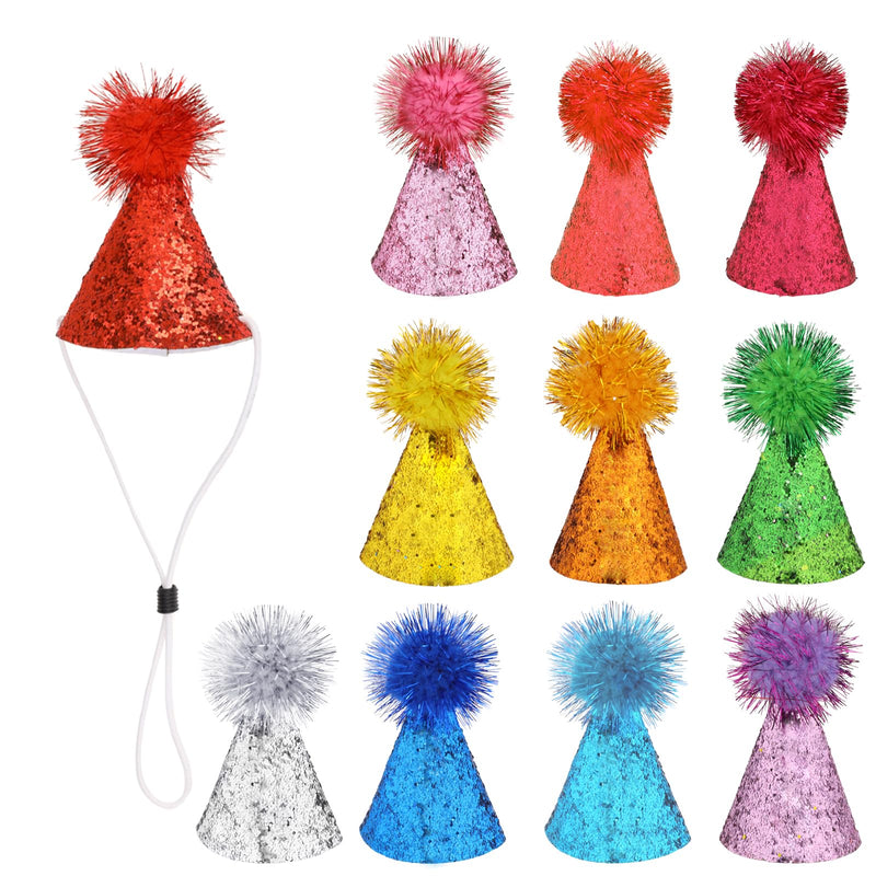 10 Packs Cat Birthday Hat, Dog Party Hats, Multi-color Cat Hats, Mini Party Hats, Cute Puppy Hat with Pompons, Adjustable Headbands Birthday Hats for Kittens Rabbits Dogs Small Animals Friends - PawsPlanet Australia