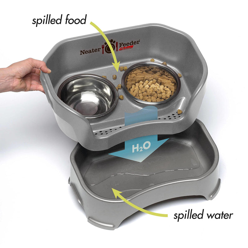 Neater Feeder Deluxe Mess Proof Cat Bowls Elevated for All Breeds – Made in USA – No Spill Raised Bowls for Indoor Cats – Stainless Steel Food and Water Bowl Set, Pet Dish Feeding Station, Grey Gunmetal Grey - PawsPlanet Australia