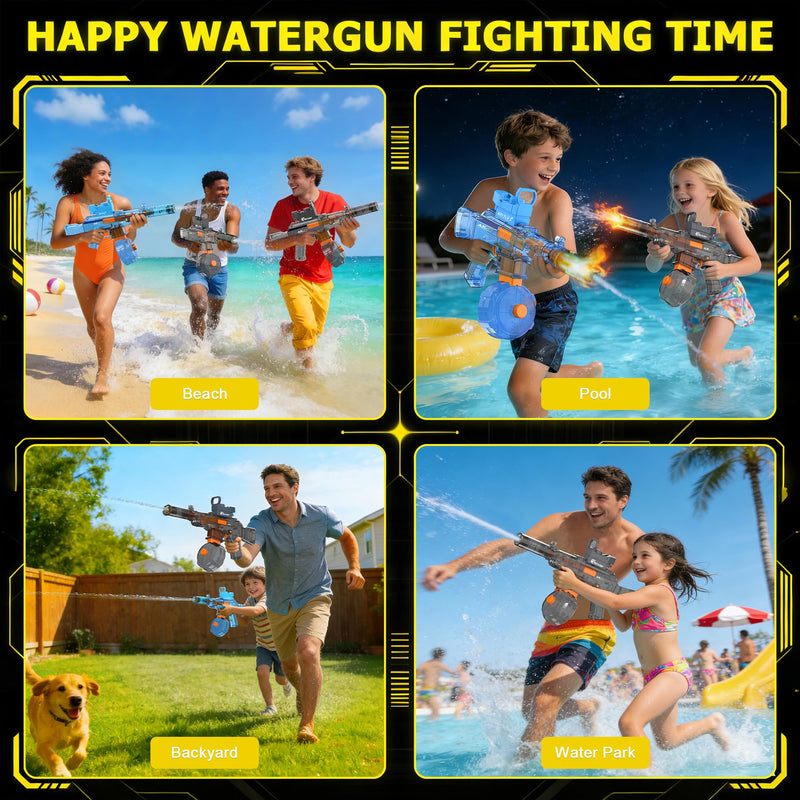 Electric Water Gun for Kids & Adults - 32FT Long Range Automatic Squirt Gun with LED Muzzle Flash Automatic Refill 450ML Water Tank, Backyard Water Blaster Pistol Outdoor Pool Party Summer Toy(Grey) Grey - PawsPlanet Australia