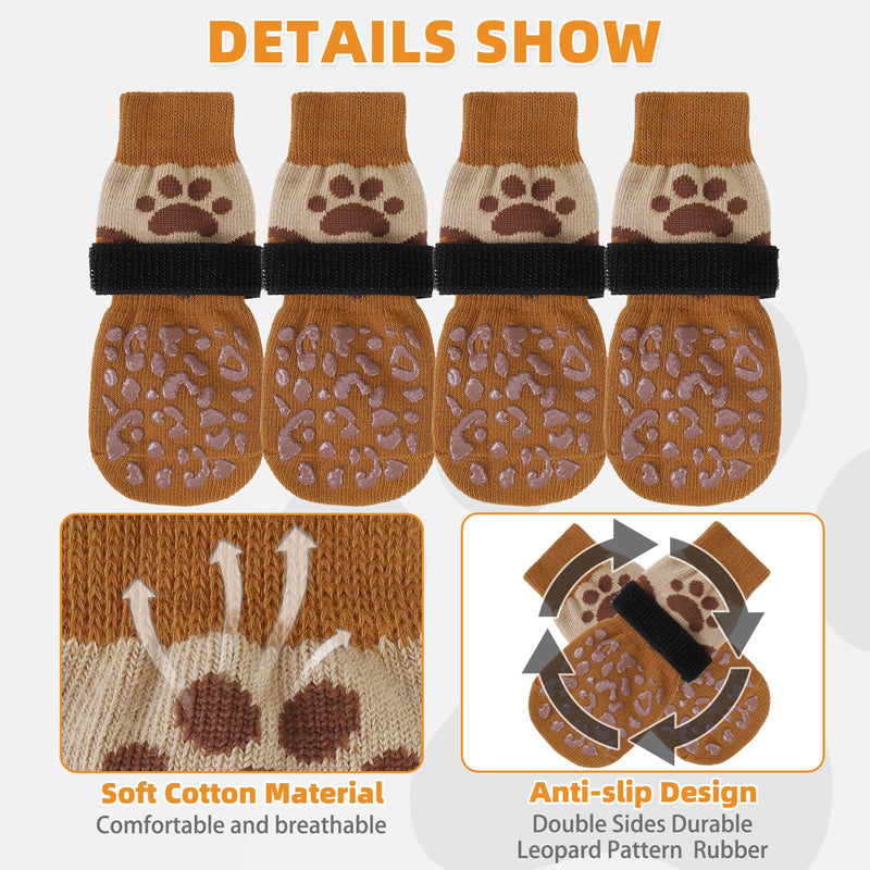 KOOLTAIL Dog Socks Shoes for Hot Pavement, Breathable & Warm Winter Dog Booties to Prevent Licking Paws for Small Medium Large Senior Dogs,Non Slip Grippy Pet Boots & Paw Protectors for Hardwood Floor Large(4 Pack) Khaki+brown