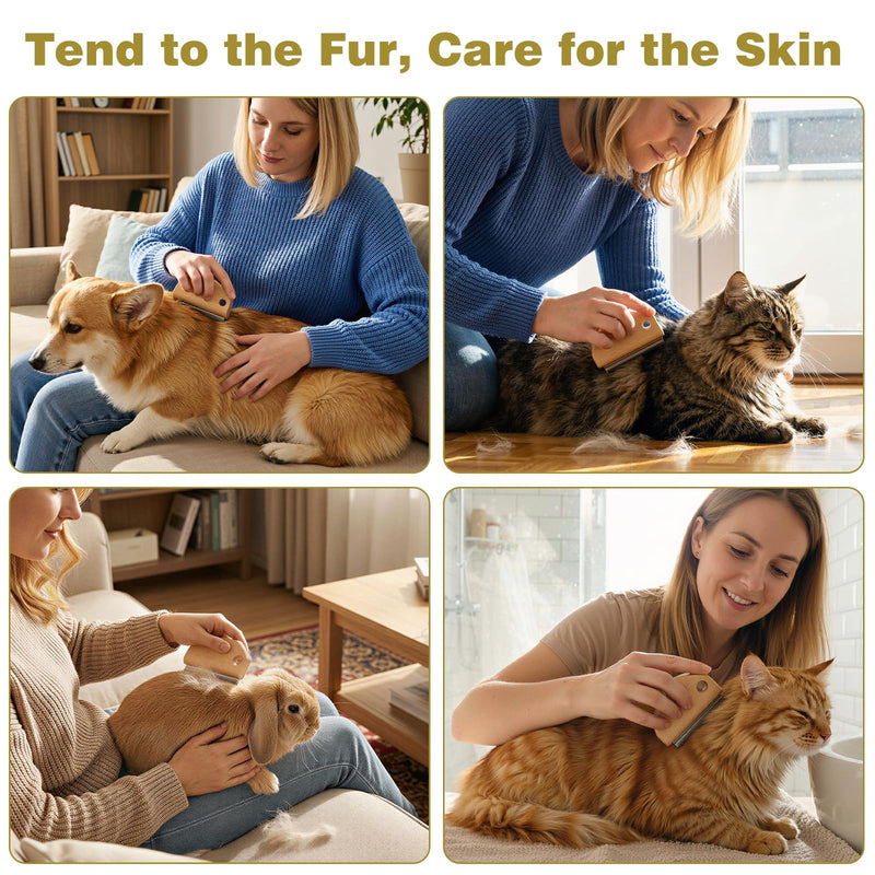 Dog Brush for Shedding, Deshedding Brush for Dogs, Pet Hair Removal Tool, Painless Wood Remover for Pet Hair, Cats, Horses Cleaning, Grooming, Short and Long Fur, Ergonomic Design, 4.3inch - PawsPlanet Australia