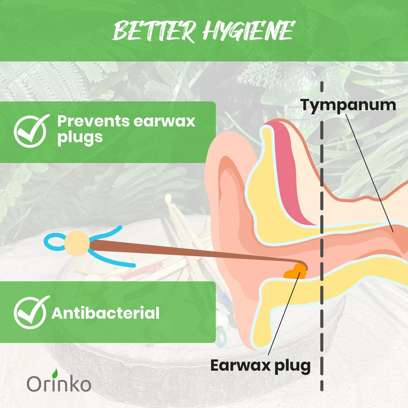 ORINKO® Bamboo Ear Cleaner x6 - Eco-Friendly Sustainable Design for Natural Ear Care - Reusable and Durable Ear Cleaning Tool for Gentle Personal Hygiene - Ideal for Family Use