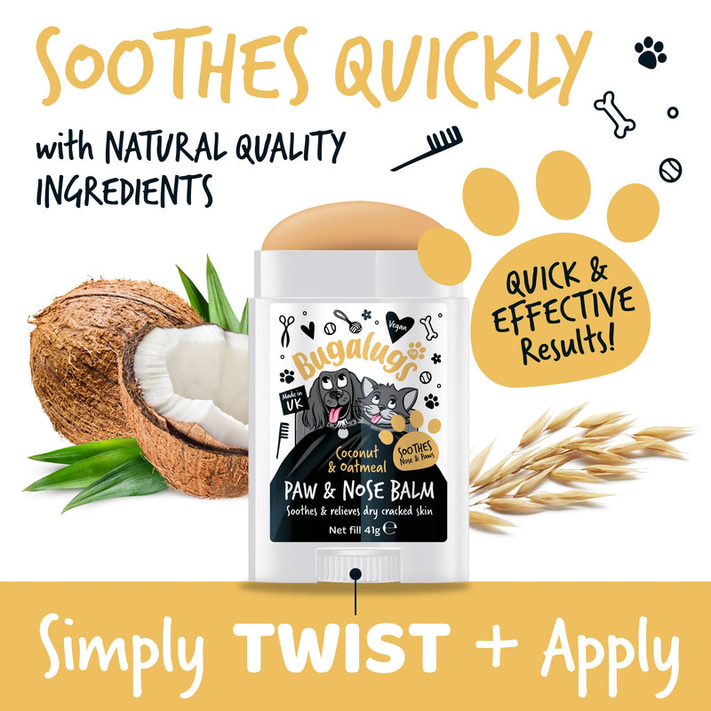 BUGALUGS Dog nose balm, Natural lick safe Paw balm for dogs contains Oatmeal, Dog paw cream Vegan formula nose balm for dogs helps and soothes itchy skin(Coconut & Oatmeal 41g) Coconut & Oatmeal 41g