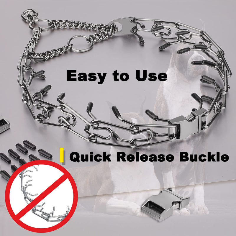 Dog Prong Traing Collar,Choke Pinch Collar for Dogs Quick Release Spike Collars No Pull Martingale Adjustable for Large Medium Small Breeds Dogs Stainless Steel (12"~28" Black 3.0mm) Style A - PawsPlanet Australia