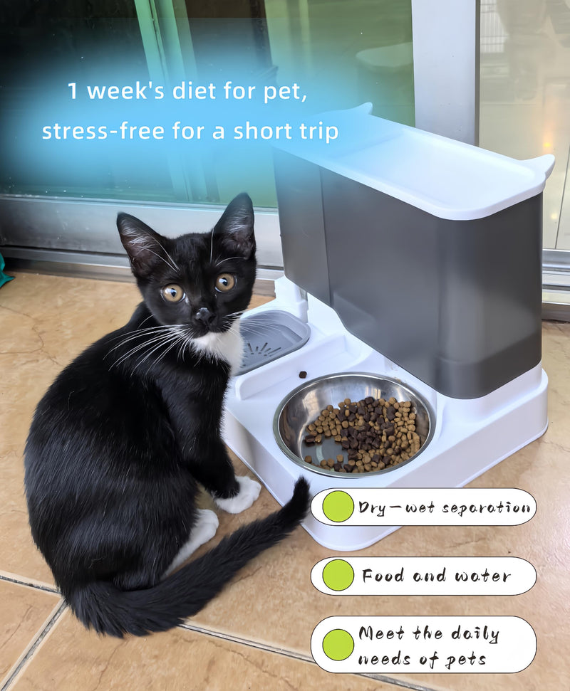 2-in-1 Automatic Pet Feeder and Water Dispenser, Stainless Steel Smart Food Water Bowl for Cats and Dogs, for Home Use (Gray) Gray - PawsPlanet Australia