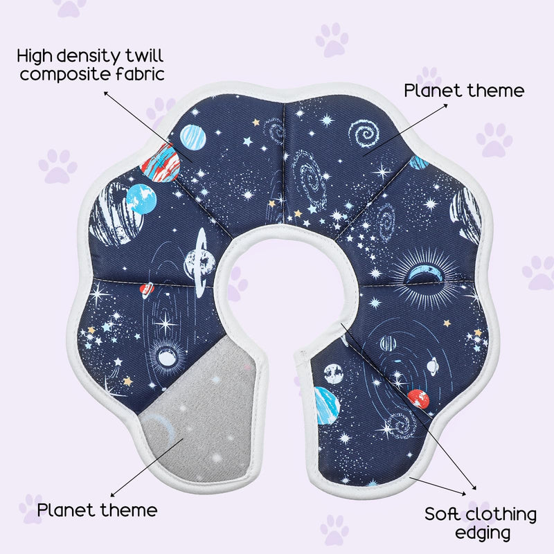 Soft Cat Cone Collar for Cats - Adjustable Recovery Cone After Surgery, Comfortable Elizabethan Collar to Stop Licking for Kittens & Puppies, Polyester, Blue with Space Print (M,10.63 in)