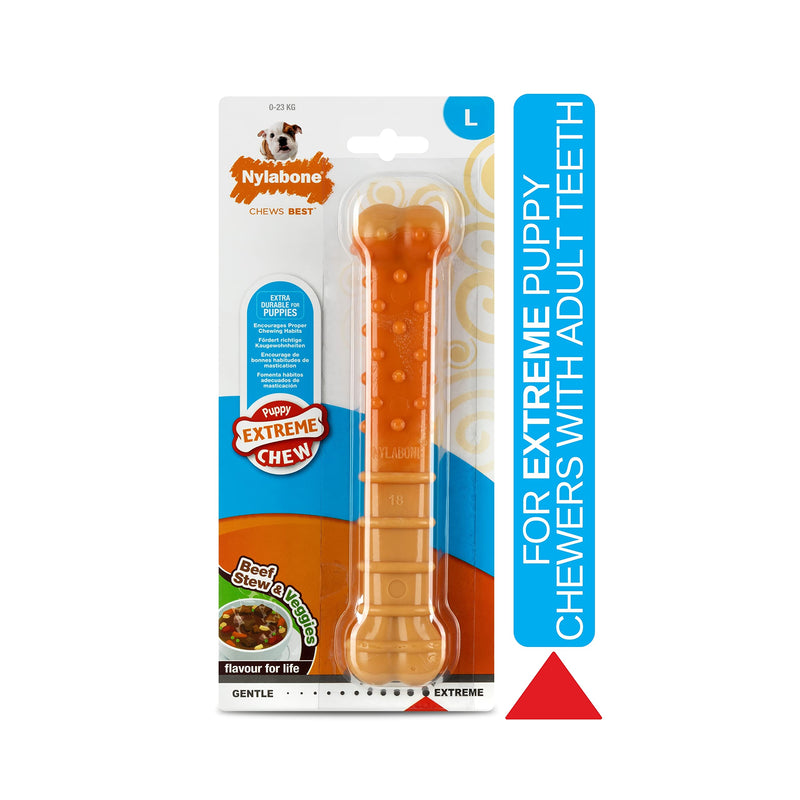 Nylabone Puppy Extreme Tough Chew Toy Bone, Beef Stew & Veg Flavour, Large - PawsPlanet Australia