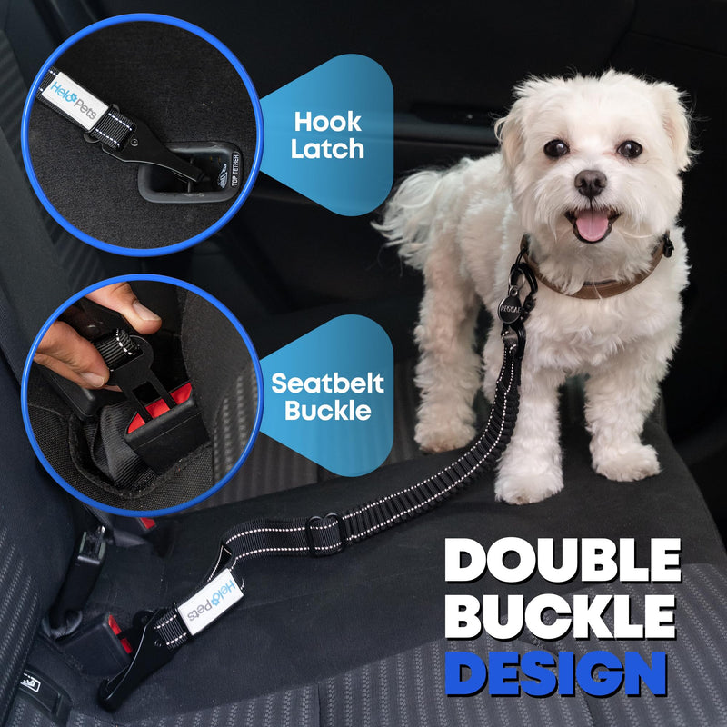 Dog Car Seat Belt for Car 3-in-1 Adjustable Safety Seatbelt for Dogs in Car – Durable Extra Thick Nylon Webbing Bungee with Hook & Buckle Latch, Reflective Dog Harness for Car (Black). Black - PawsPlanet Australia