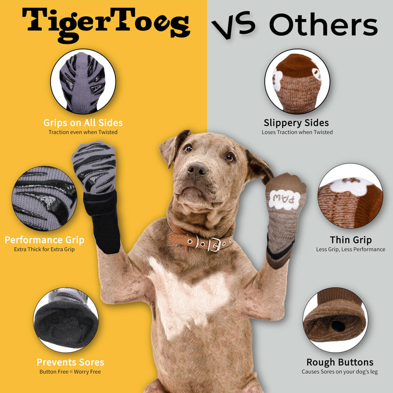 DOK TigerToes Premium Non-Slip Dog Socks for Hardwood Floors - Extra-Thick Grip That Works Even When Twisted - Prevents Licking, Slipping, and Great for Dog Paw Protection - Size Large - PawsPlanet Australia