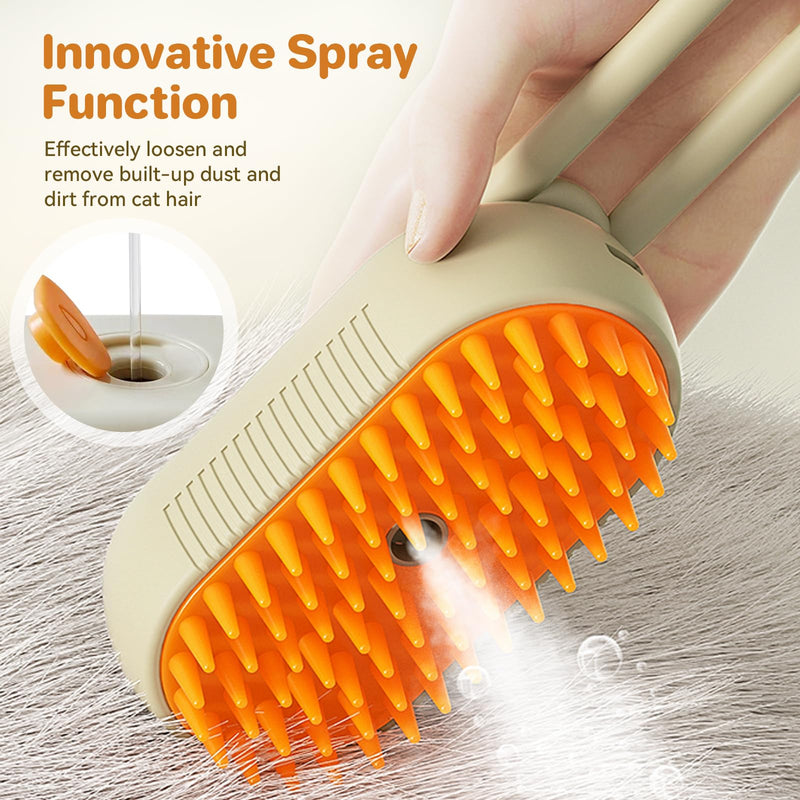 LunaSync Cat Steam Brush for Shedding, 4 in 1 Rechargeable Pet Grooming Brush for Cats and Dogs, Anti-Static Deshedding Tool with Massage & Cleaning, Comb for Long Short Hair - Beige - PawsPlanet Australia