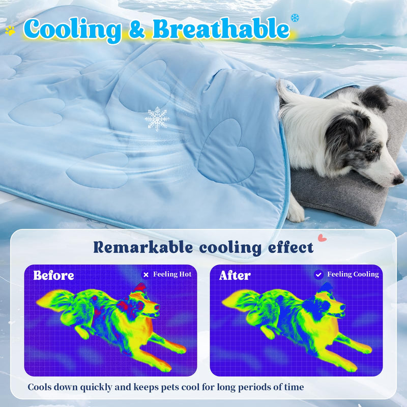 Cooling Blanket for Dogs, Lightweight & Durable Dog Cooling Mat, Q-MAX>0.45 Soft Breathable Pets Comforter for Couch, Bed & Car Essential - Light Blue 50x60 Inches 50''x60'' - PawsPlanet Australia