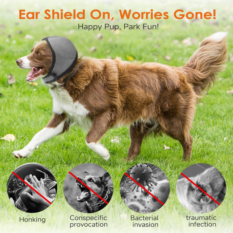 Upgraded Dog Ear Muffs for Noise Protection & Bath, No Shake EarWrap for Hematoma Prevention, Drying & Anxiety Relief, Elastic Waterproof Dog Ear Protector with Soundproof Sponge (Grey, Medium)