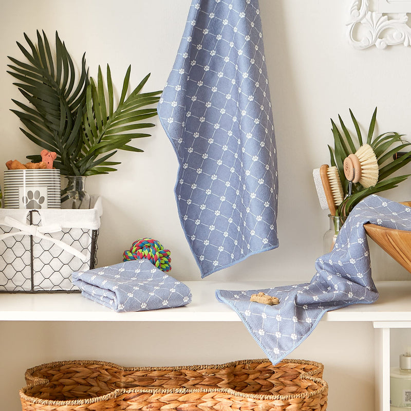 Bone Dry Pet Grooming Towel Collection Absorbent Microfiber Drying Set, 15x30", Trellis Stonewash Blue, 3 Count 15x30" - PawsPlanet Australia