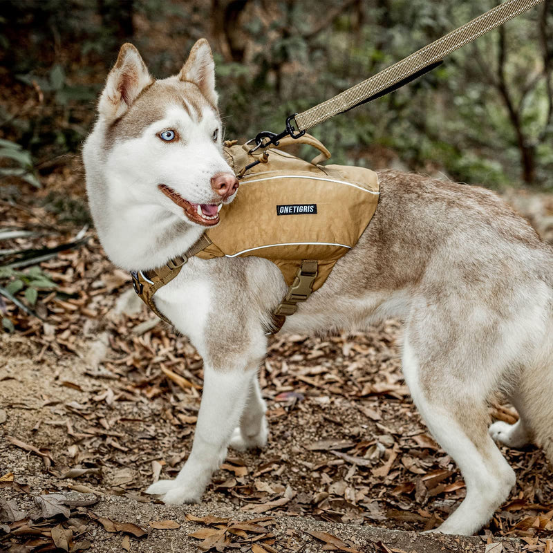 ONETIGRIS Y-Shaped Dog Backpack No Pull CAMLUS Dog Saddle Bag with D-Rings, Lightweight Dog Pack Hiking Gear for Dogs Hunting Camping Travel Medium Brown - PawsPlanet Australia
