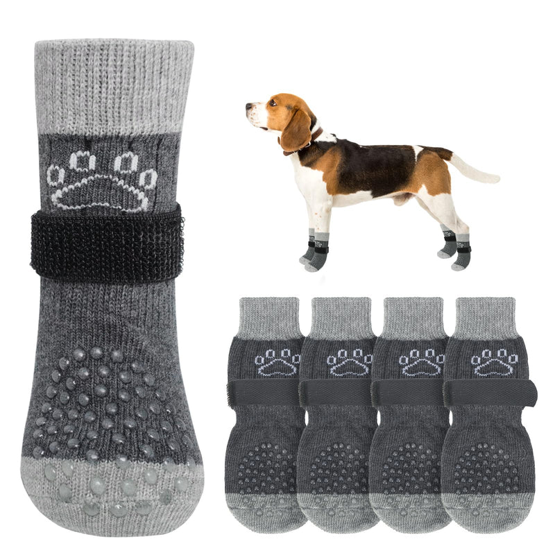 SCENEREAL Dog Socks to Prevent Licking Paws for Hardwood Floors Anti Slip, Dog Grippy Boots Shoes for Hot/Cold Pavement, Paw Protectors with Grippers for Small Medium Large Senior Dogs S(Pack of 4) Grey Pearl Paw