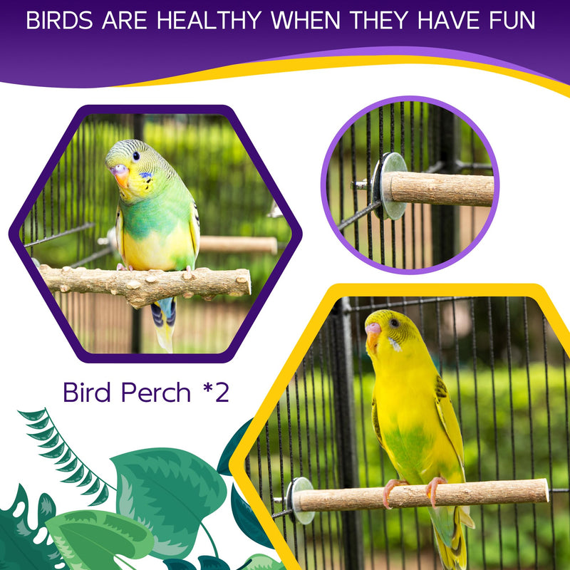 Bird Parakeet Toys 7PCS - Perch Parrot Cage Accessories Chewing Stuff, Natural Wooden Foraging Chew Toys for Budgerigars, Conure, Cockatiel, Finch, Lovebirds, Perches for Medium, Small Birds