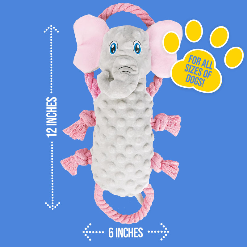 Squeaky Dog Stuffed Animals Chew Toy - Crinkle Paper Tug of War Rope Plush Dog Toy - Soft Tough Squeaker Dog Entertainment Toys for Home Alone - Fun Boredom Busters for Dogs - Elephant - PawsPlanet Australia