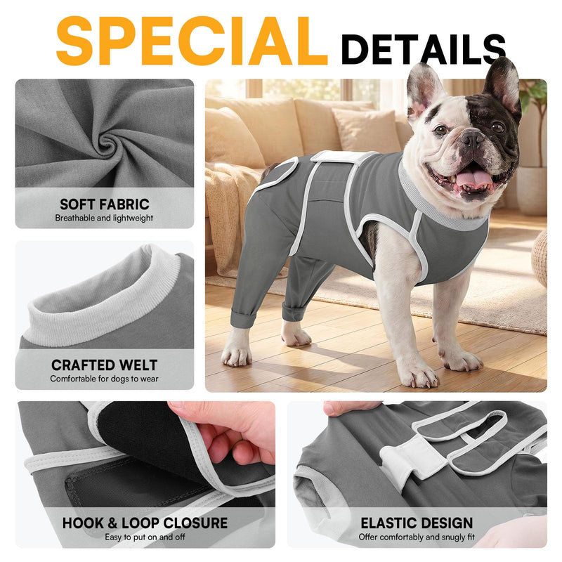 Queenmore Dog Recovery Suit for Rear Legs, Soft Comfortable Dog Shirt to Prevent Licking, Recovery Suit for Dogs, Back Leg Wound Protection After Surgery, Grey XL X-Large
