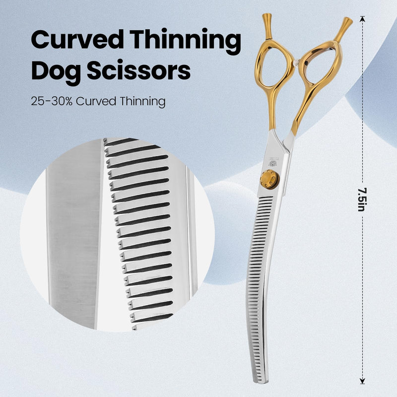 Curved Thinning Shears for Dog Grooming Scissors 7.5 inch VG10 Professional Pet Grooming Blender Scissors Curved Dog Grooming Shears for Medium and Large Curved Thinning - PawsPlanet Australia