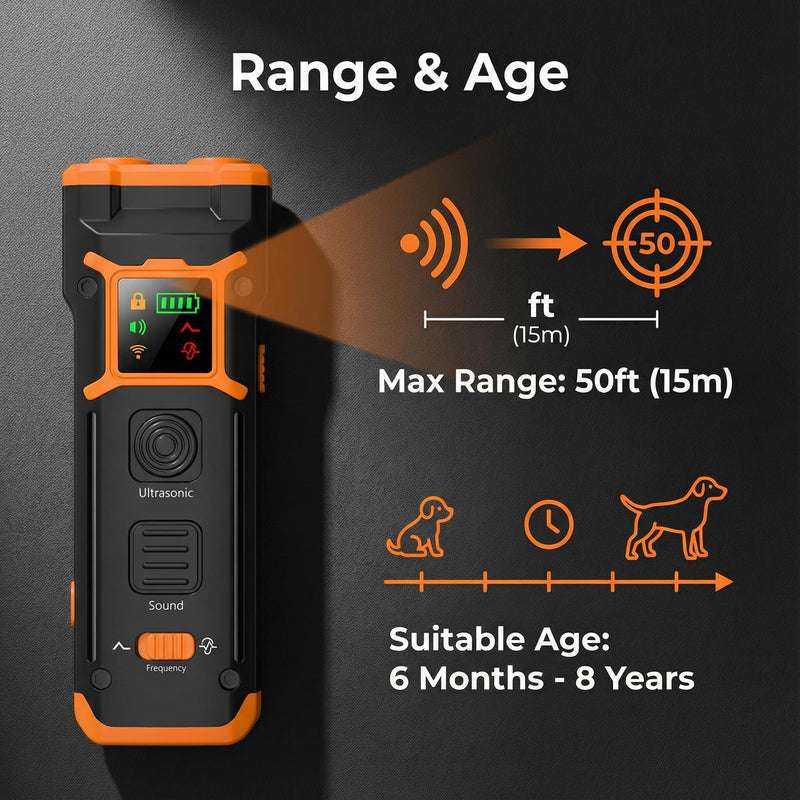 Dog Bark Deterrent Devices with LED Display, Ultrasonic & Beep Modes, 10s HearingSafe AutoOff, 25–30kHz Training & DriveAway, LED Light, Safe No Barking Device for Dogs, Stop Dog Barking Device
