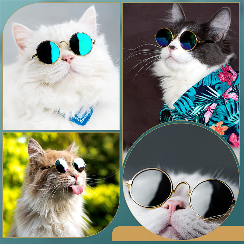 Dog Sunglasses Retro Pet Glasses Doll Glasses Classic Round Dog Glasses Metal Cat Puppy Eye Wear Hippie Costumes for Cats and Dogs, Photos Props Cosplay Party Costume (Gold, Black,Classic Style) Gold, Black Classic Style