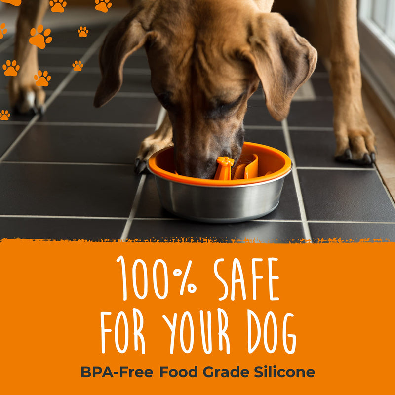 Mighty Paw Slow Feeder Dog Bowls | Interactive Dog Bowl Slow Feeder - Silicone Dog Puzzle Feeder Insert - Dog & Cat Slow Feeder Bowl - Medium Dog Slow Feeder Bowl for All Sized Breeds! (7" x 2") Orange - PawsPlanet Australia