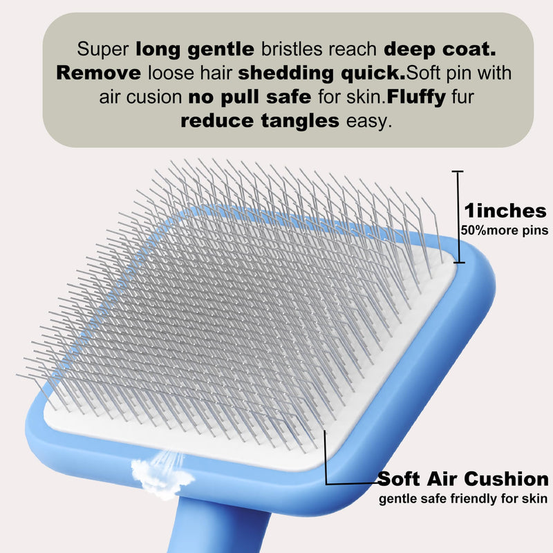 Dog Slicker Brushes for Poodles,Doodles,Goldendoodle,Bernedoodle.Slicker Brush for Thick Long Curly Fur Deshedding,Fluff,Grooming.Remove Loose Fur Quick Easy.Long Pin Slicker Brush.Wood body(Large) Blue