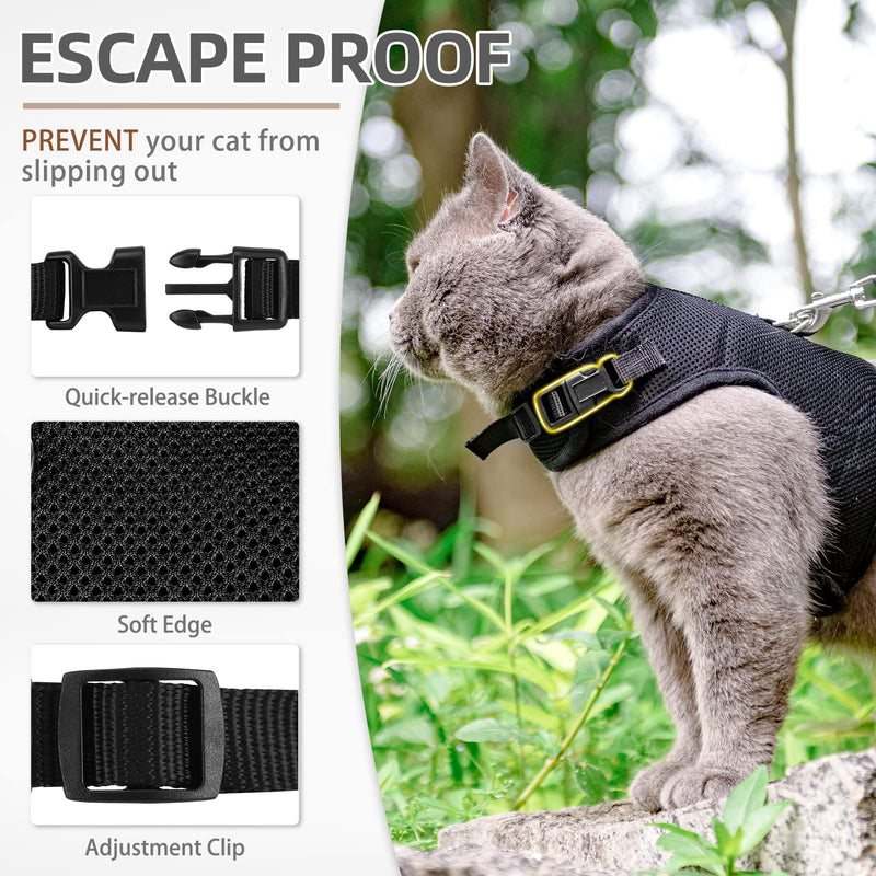 PUPTECK Soft Mesh Cat Vest Harness and Leash Set Puppy Padded Pet Harnesses Escape Proof for Cats Small Dogs Rabbits Bunny, Black Large L(NECK 8.5"-10.5", CHEST 12.5"-15")