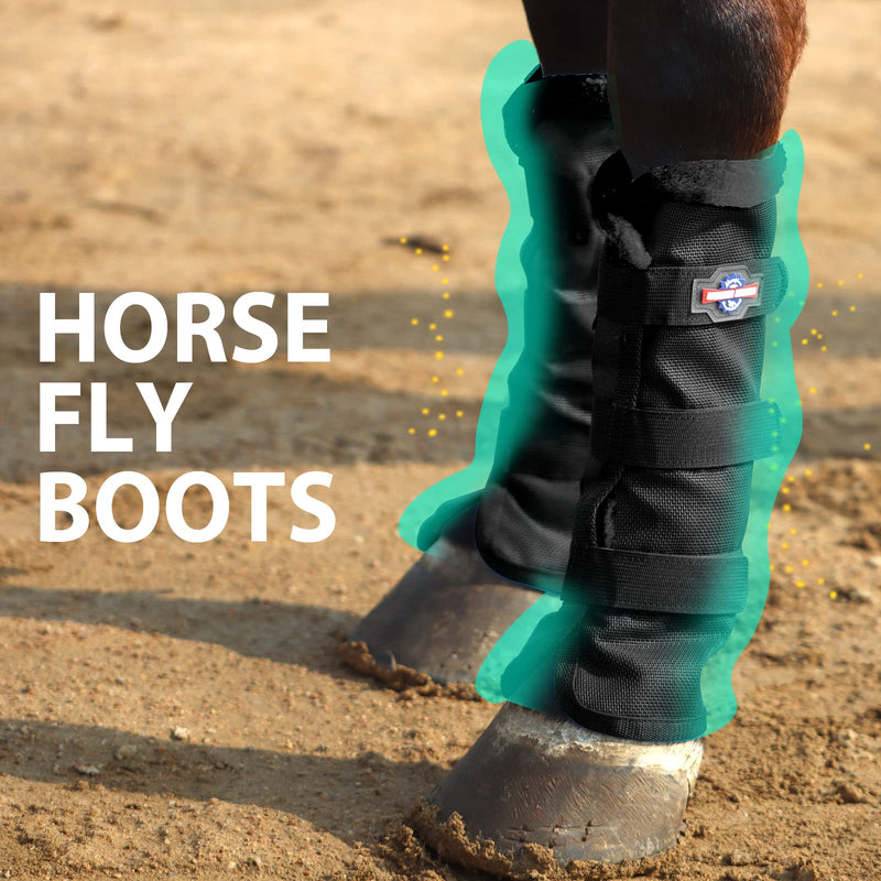 Harrison Howard Horse Fly Boots with Fleece Trim Long-Lasting Breathable Cool Mesh Adjustable Closure Full (Large) Classic Black