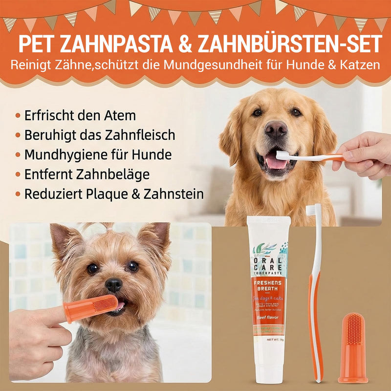 2-Piece Dog Dental Care Set, Dog Toothpaste Against Bad Breath and Tartar, Dental Care for Dogs and Cats, Removes Plaque and Bad Breath