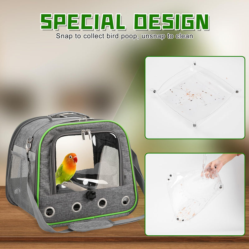 Suertree Upgraded Small Bird Carrier, Lightweight and Portable Travel Bird Cage with Stand and Easy Clean Tray, Parrot Parakeet Cockatiels Bird Travel Cage Grey - PawsPlanet Australia