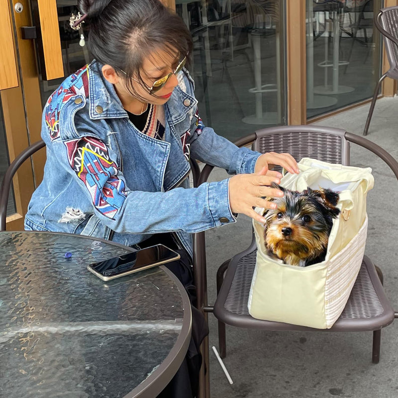 Cat Carriers Bag Beige Small Dog Purse Lightweight Puppy Carrier Fashion Woman Totes for Pet Bag Small Pups Handbag Kitty Rabbit Outdoor (Cream Color Cream - PawsPlanet Australia