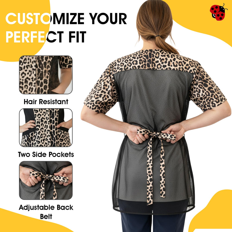 Ladybird Line 716 Leopard Waterproof Pet Grooming Jacket, Breathable Mesh Lining, Hair Bleach Resistant, Adjustable Back Belt X-Small - PawsPlanet Australia