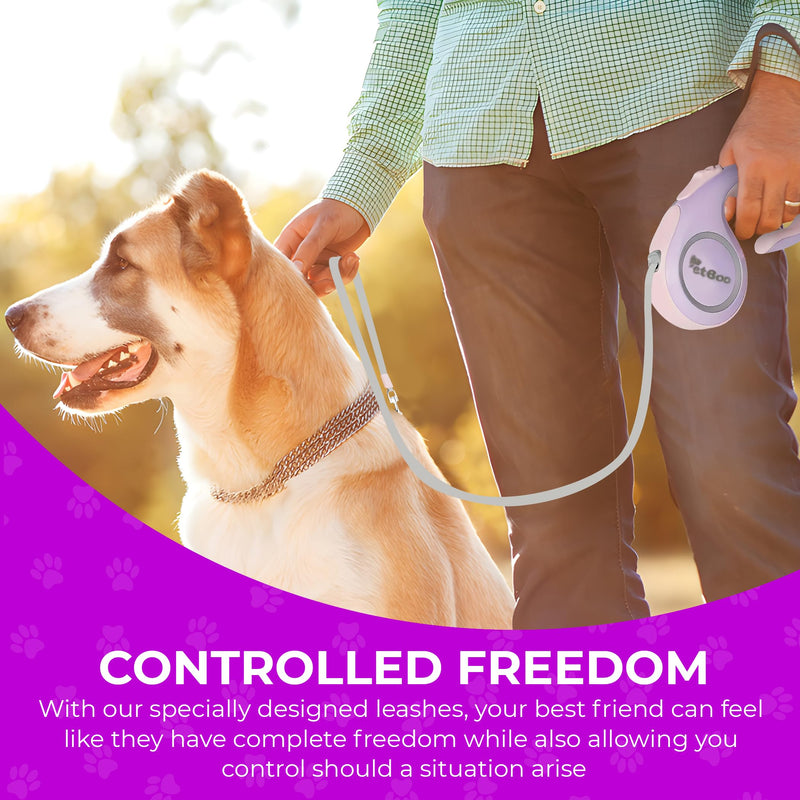 Fashionable and Retractable 15ft Dog Walking Leash with Anti-Slip Handle | 360° Tangle-Free | Heavy Duty Nylon Tape | One-Handed Lock, Pause, Block (Pink) Pink - PawsPlanet Australia