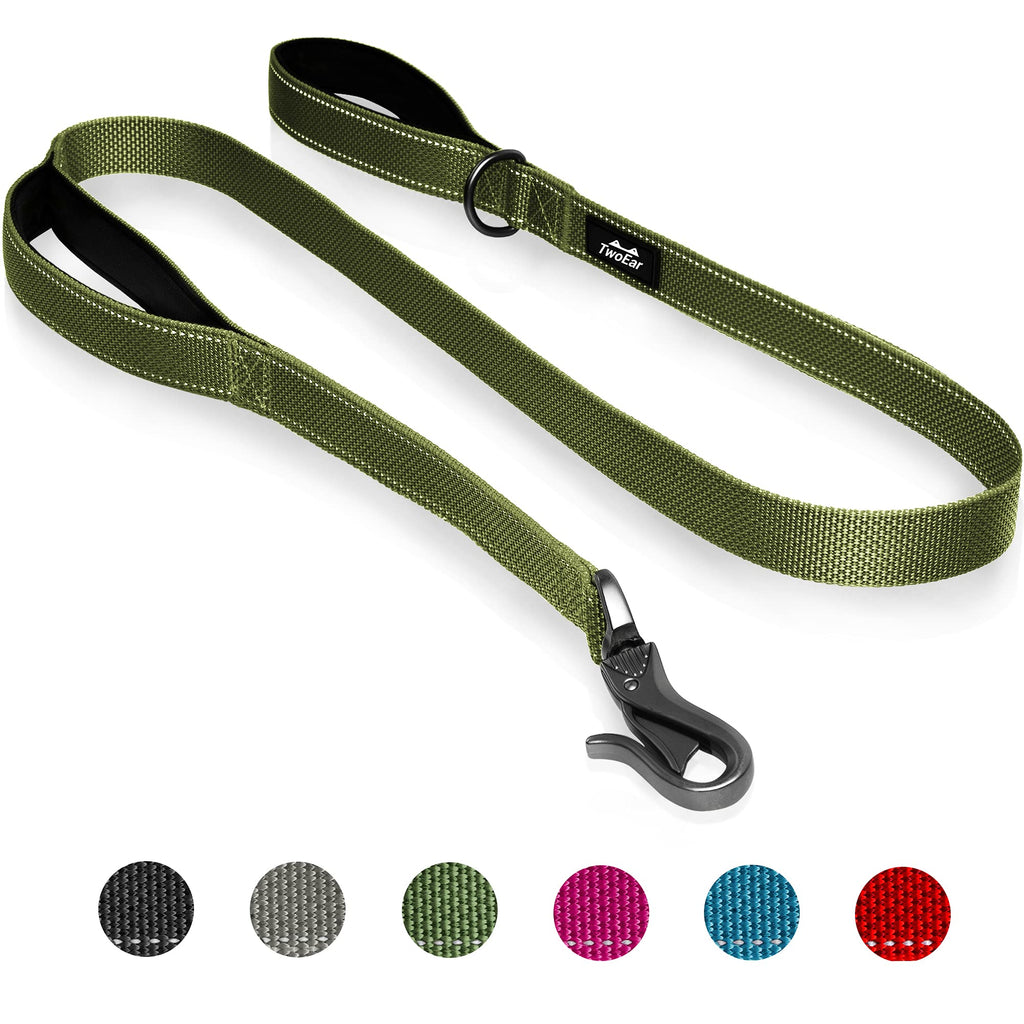 TwoEar 6FT 1IN Strong Green Dog Leash with 2 Padded Handles, Traffic Handle Extra Control, Comfortable Soft Dual Handle, Auto Lock Hook, Reflective walking Lead for Small Medium and Large Dogs 1 in x 6 ft