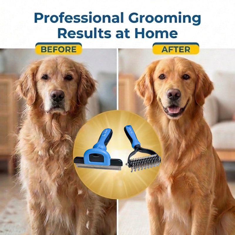 Fur Magic Deshedding Tool & Dematting Comb – Grooming Brushes for Dogs, Cats, Horses – Reduce Shedding and Remove Knots, Mats and Loose Undercoat, Large Size Large Bundle