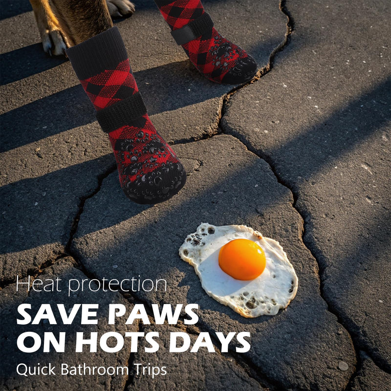 EXPAWLORER Dog Socks for Hot Pavement to Prevent Licking Paws, Anti Slip Doggie Booties Grippy Shoes for Hardwood Floors, Boots & Paw Protectors for Small Medium Large Senior Dogs Red Black L Red&Black - PawsPlanet Australia
