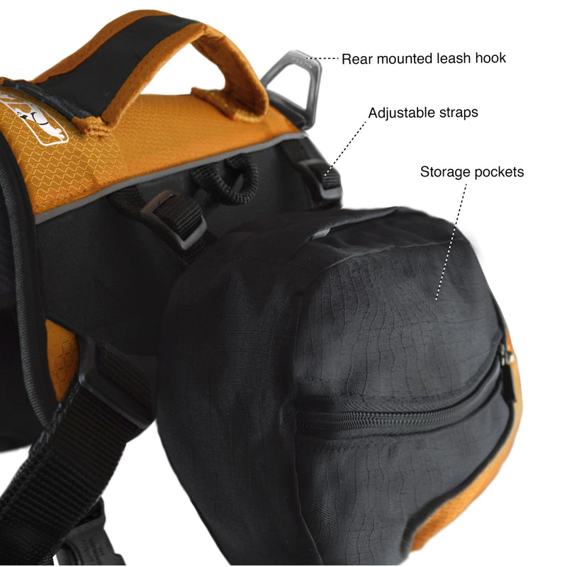 Kurgo Big Baxter Dog Backpack, Dog Saddlebag, Dog Pack, Adjustable Saddlebag for Hiking, Walking, Running, Camping, Black/Orange - PawsPlanet Australia