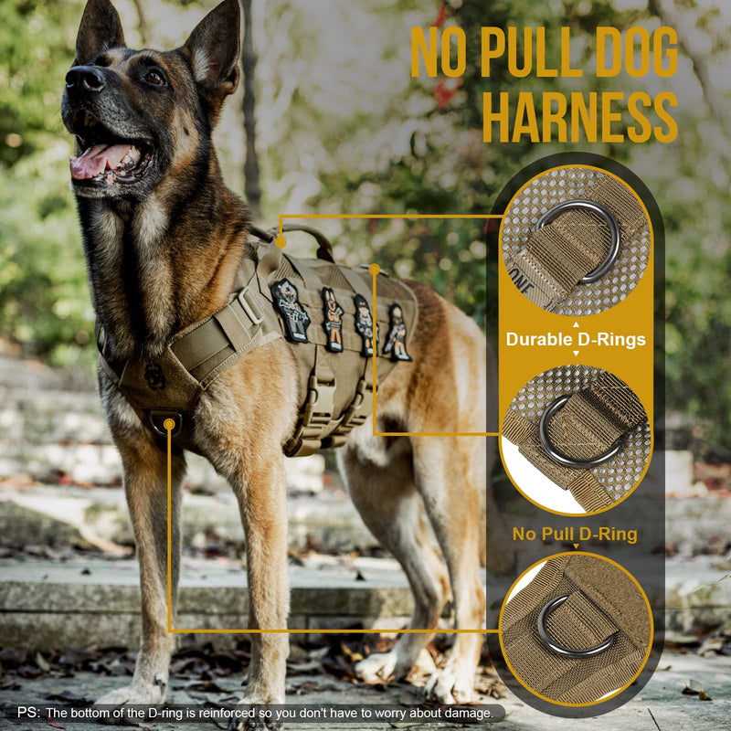 OneTigris No Pull Tactical Dog Harness for Medium Dog, Aire Mesh Dog Vest Harness, Breathable Military Dog Molle Vests with Handles, Service Dog Vest for Walking Hiking Training (L, Brown) L