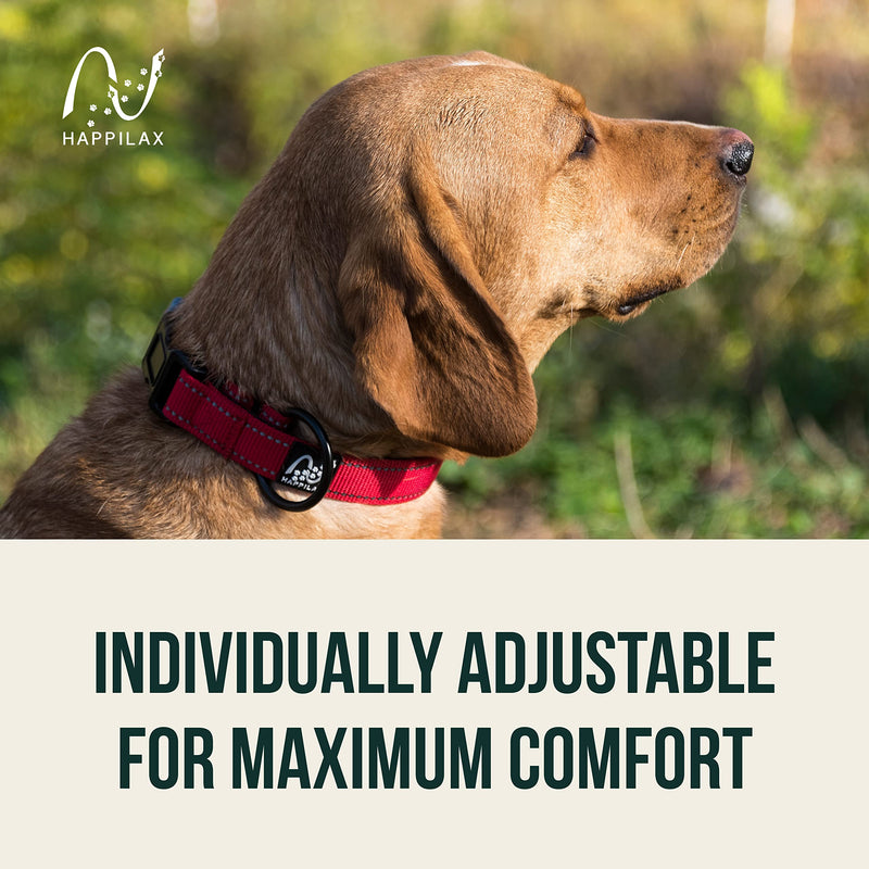 Happilax Adjustable Dog Collar - Reflective Padded Collar with Strain Relief for Small Dogs - Buckle Collar - Neck Size 12-14 inches - Red Color XS