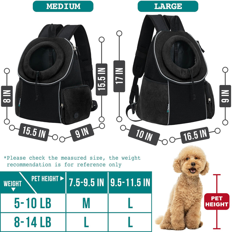 PetAmi Dog Front Carrier Backpack, Ventilated Adjustable Dog Pet Cat Chest Carrier Backpack, Dog Carrier for Hiking Camping Travel, Small Dog Puppy Medium Cat Carrying Bag, Max 14 lbs, Black Large (16.5x10x17) - PawsPlanet Australia