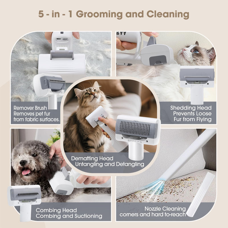 Pet Grooming Vacuum Kits-Dog&Cats Hair Remover Dematting Shedding, Cordless Handheld and Rechargeable Machine Friendly Noise with 9K Suction 300ml Dust Cup Travel/Household