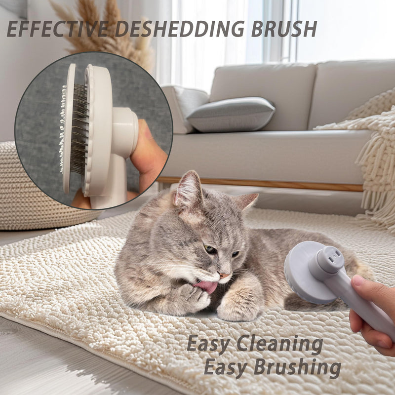 Cat Grooming Brush Kit 6 Tools - Deshedding & Dematting for Long/Short Hair, Self-Cleaning Slicker Brush with 6-in-1 Flea Comb for Cats & Kittens (White) White