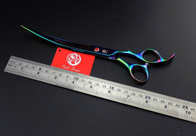 Purple Dragon 8.0 inch Professional Pet Grooming Scissors,Dog Straight Shear, Thinning/Blending Scissor & 2 PCS Curved Shear with Bag (Multicolor) - PawsPlanet Australia