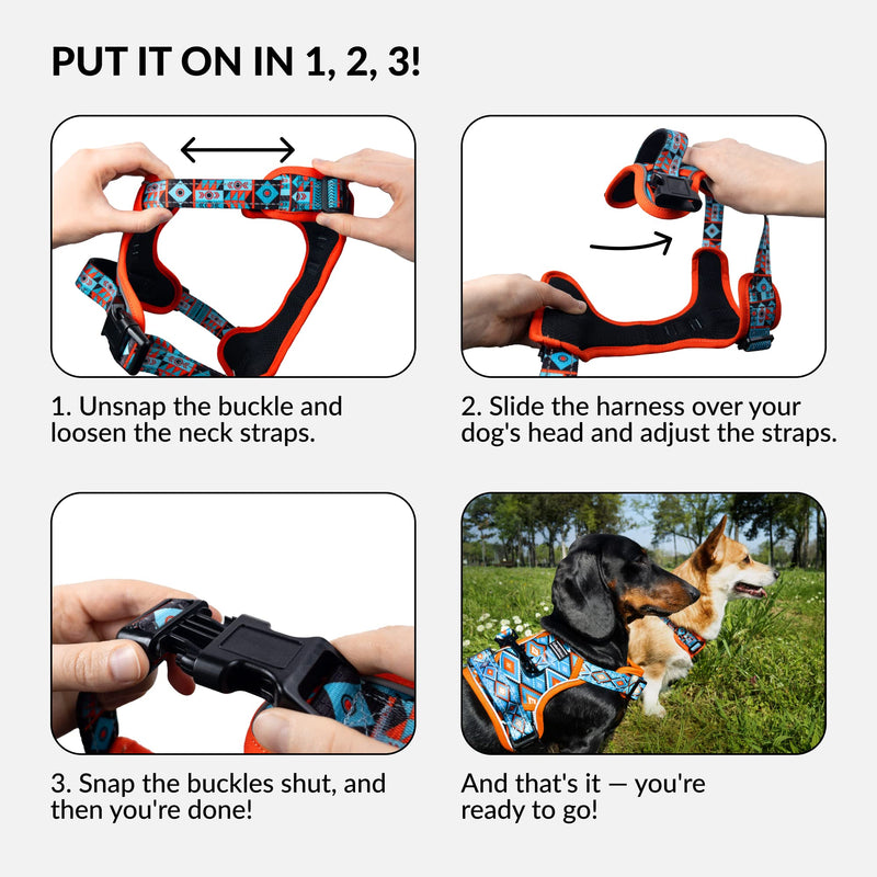CollarDirect No Pull Reflective Dog Harness with Handle and Front Clip, Adjustible Soft Padded Vest for Small to Large Dogs Training and Walk (Size L, Pattern PT1) - PawsPlanet Australia