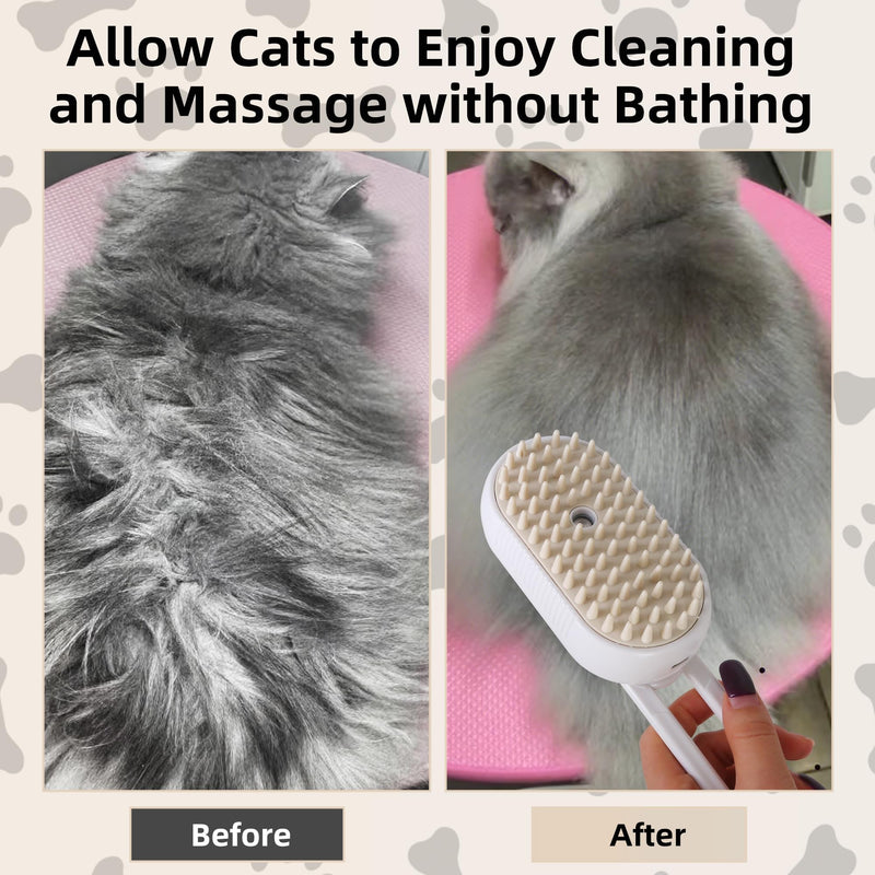Cat Dog Hair Steam Brush: 4 in 1 Pet Grooming Tool Rechargeable Groomer Silicone Comb for Massage, Cleaning, Shedding and Combing, Anti-Static, 360° Portable Handle for Long or Short Hair Pet (White) White - PawsPlanet Australia